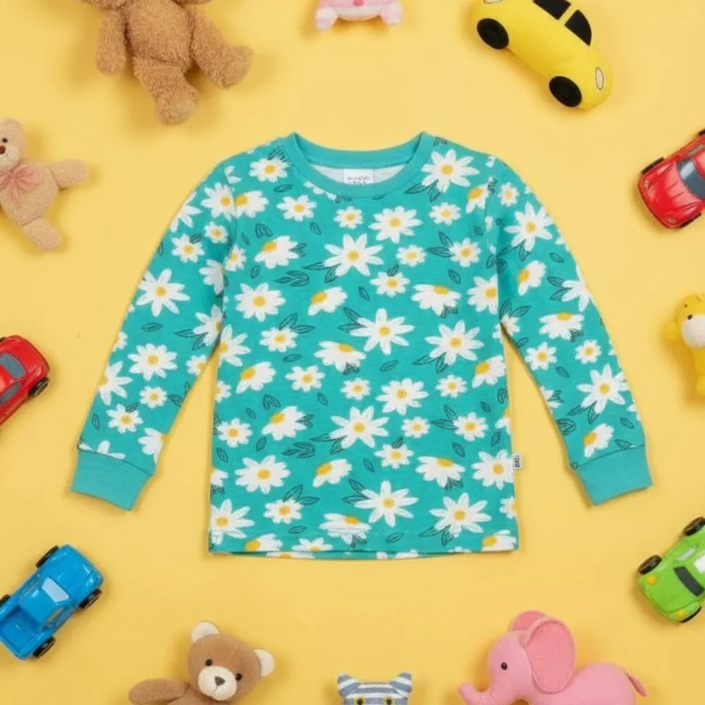 Bright Blue Floral Kids Pajama Set – Soft Cotton Sleepwear